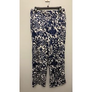Rachel‎ Zoe Pants Womens Medium Blue White Wide Leg Ikat Boho Elastic Waist